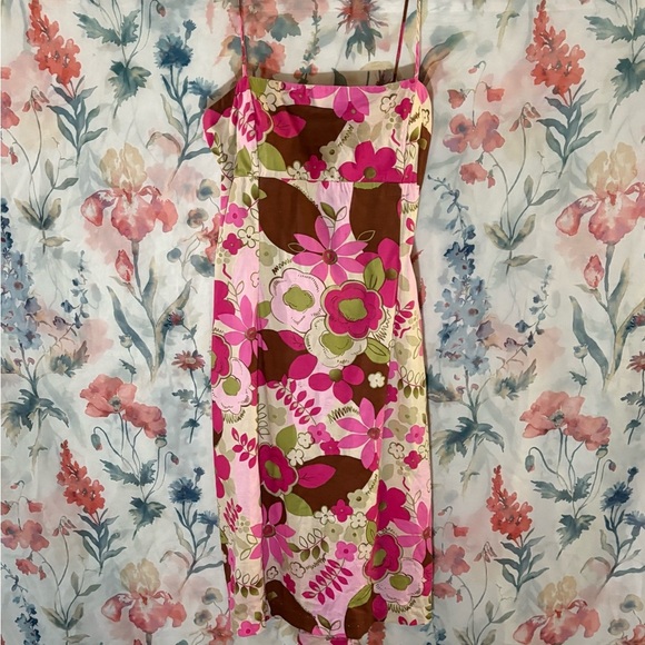 Vintage Floral Pink and Brown Mini Dress - Picture 2 of 10